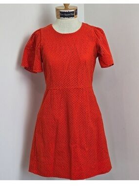 J.Crew Women's Orange Crew Eyelet Short Sleeve A-line Mini Dress Sz 4P (623)
